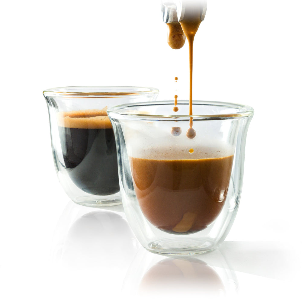 Double-Wall Insulated Espresso Glasses, filled with espresso